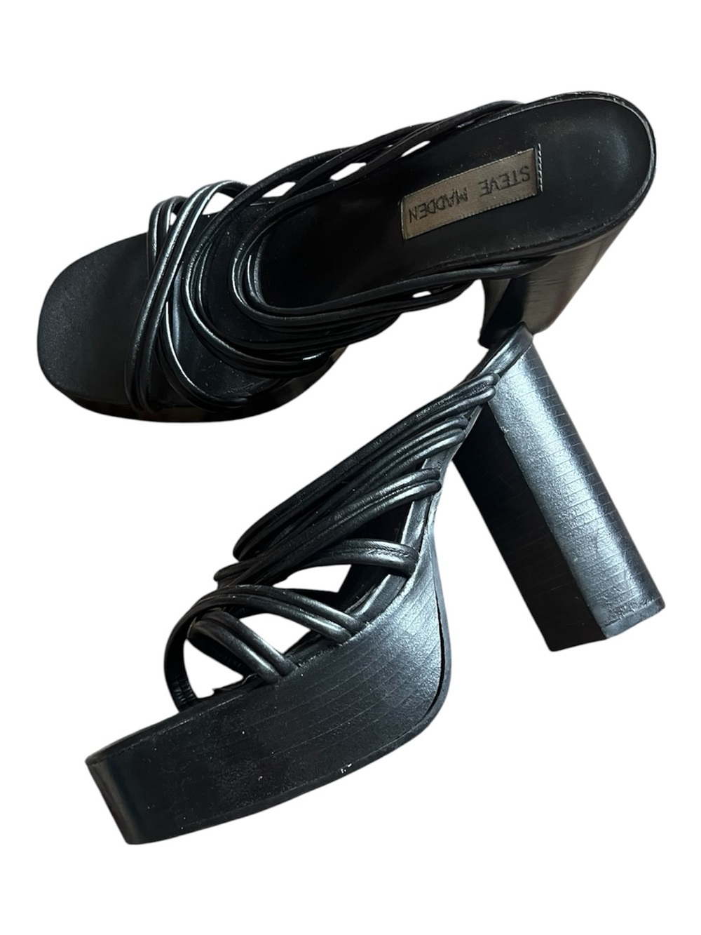 VTG Y2K Steve Madden Black Multi-Strap Platform Block Heel Sandals, size 7.5